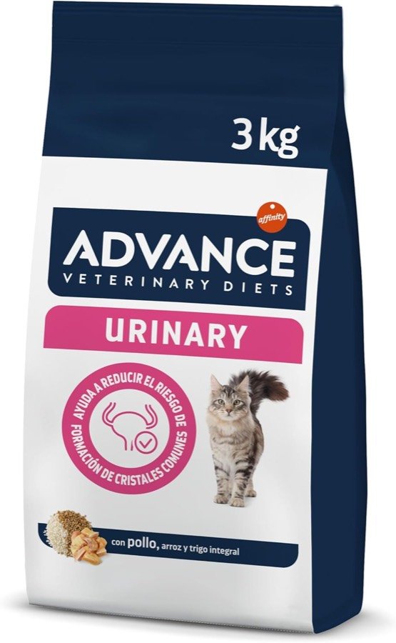 Saco blanco de 3 kg de Advance Veterinary Diets Urinary, con el sello rosa de reducción del riesgo de cristales