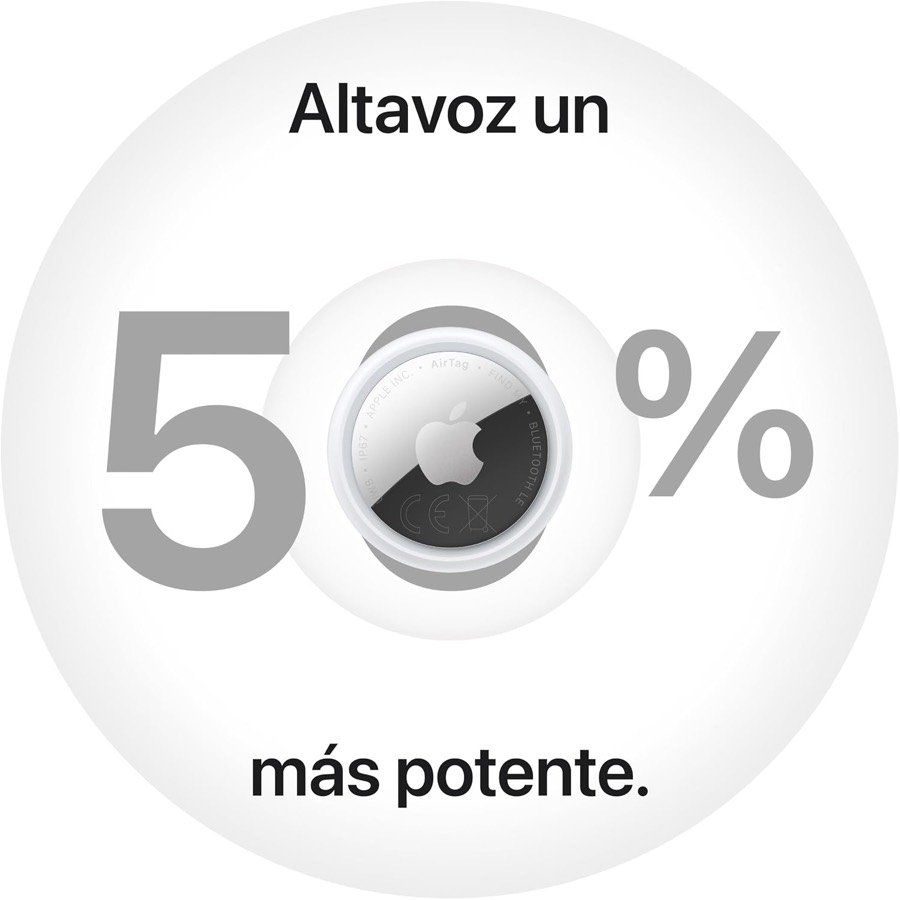 Ver imagen 4 de 6: Gráfico de Apple que anuncia un altavoz un 50 % más potente en el AirTag de segunda generación