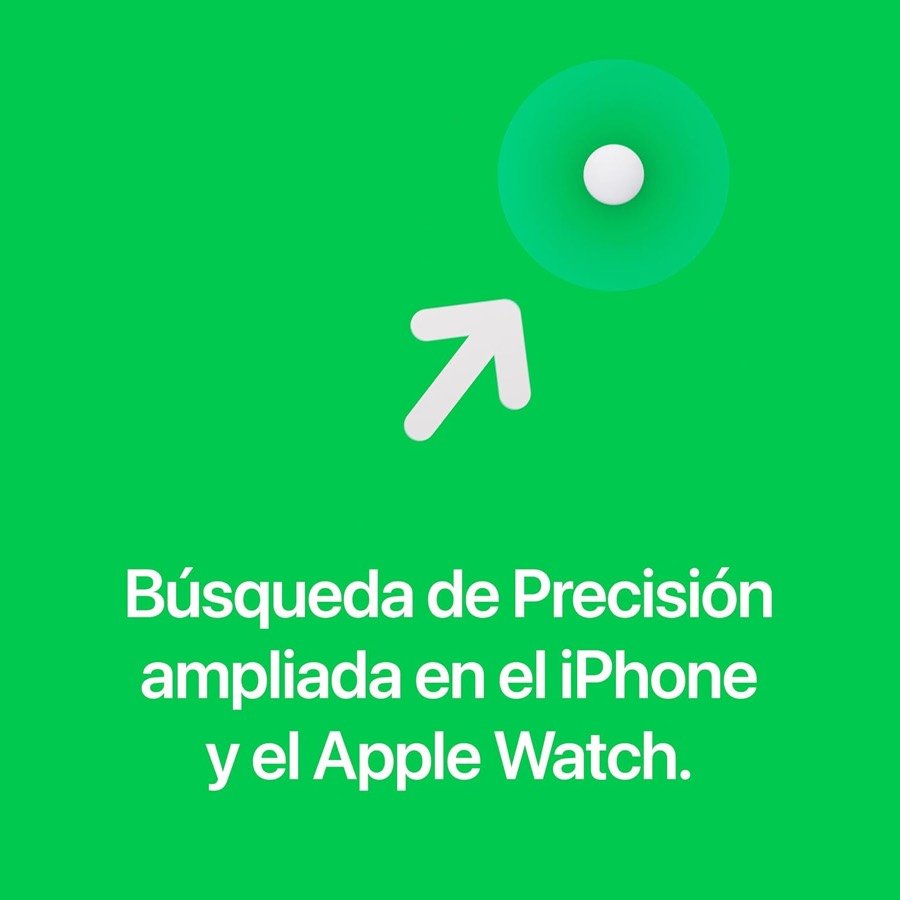 Ver imagen 6 de 6: Gráfico verde con la flecha de la Búsqueda de Precisión ampliada en el iPhone y el Apple Watch