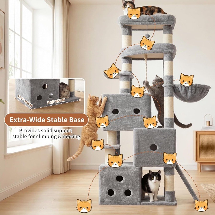 Ver imagen 5 de 6: Recorrido de un gato por el árbol Heybly y detalle de la base de 65 × 45 cm