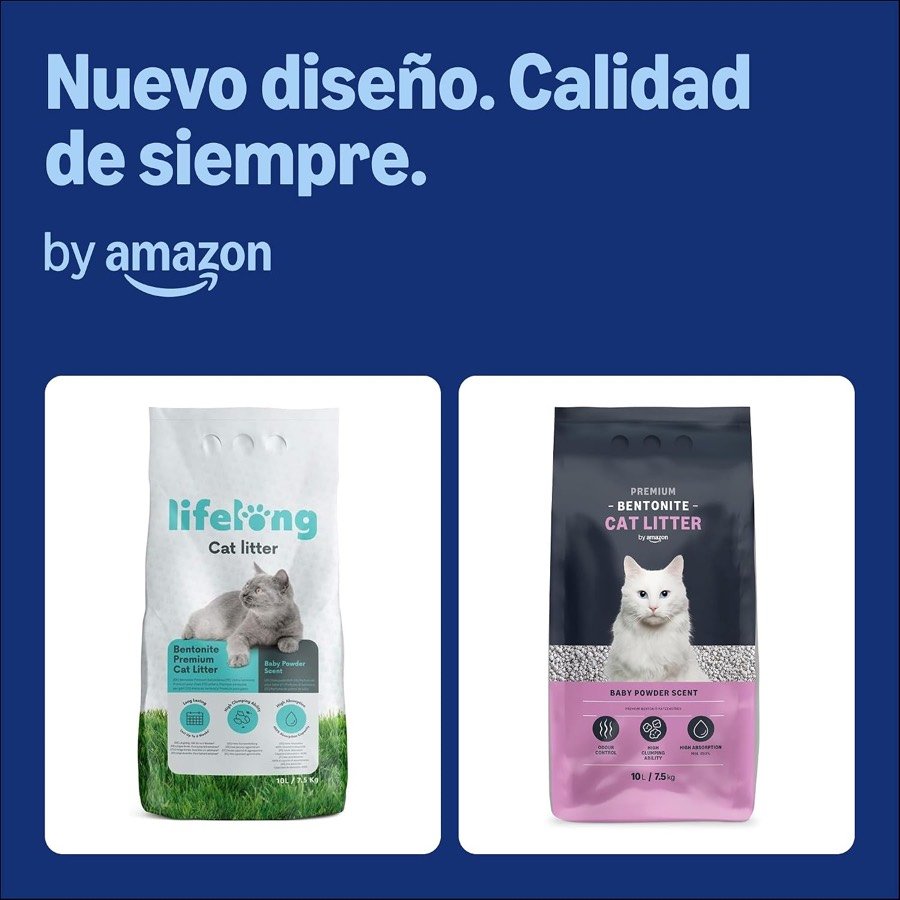 Ver imagen 3 de 4: Cartel «Nuevo diseño. Calidad de siempre» que compara la bolsa antigua de Lifelong con la nueva de by Amazon