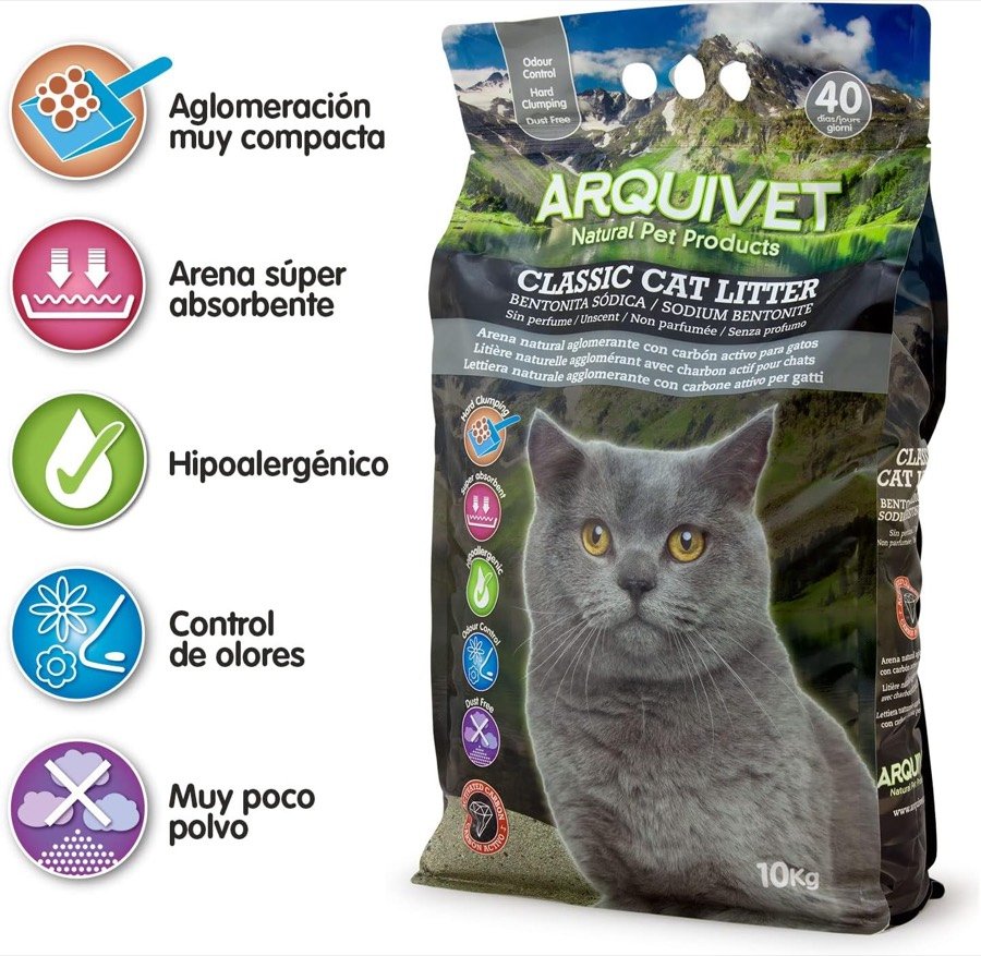 Ver imagen 3 de 6: Saco Arquivet Classic con los iconos de aglomeración compacta, súper absorbente, hipoalergénico, control de olores y muy poco polvo