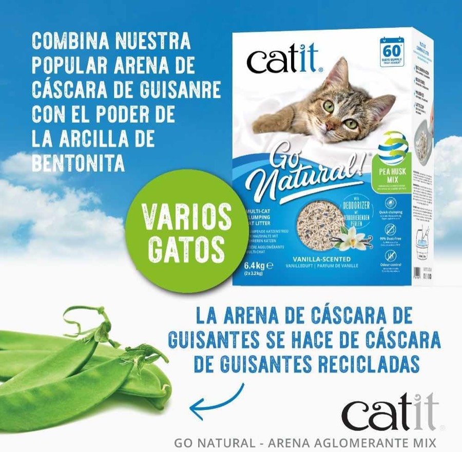 Ver imagen 5 de 6: Cartel de Catit: la arena de cáscara de guisante combinada con bentonita, para varios gatos
