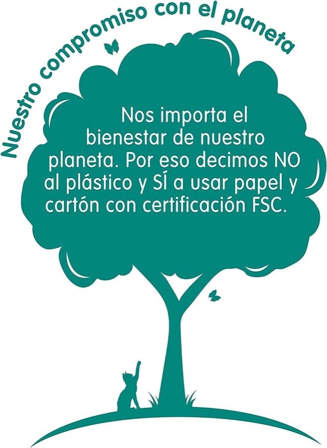 Ver imagen 6 de 6: Árbol dibujado con el compromiso de Sanicat de usar papel y cartón con certificación FSC en lugar de plástico