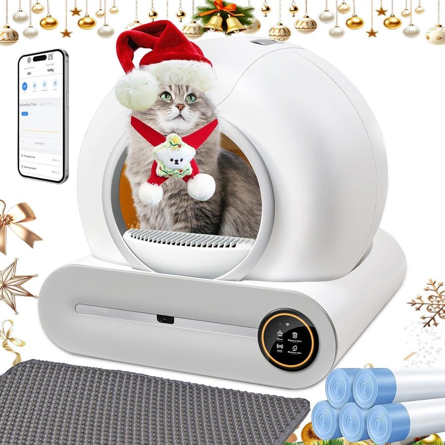 Ver imagen 2 de 6: Arenero XQDKoon con un gato disfrazado de Navidad dentro y sus accesorios