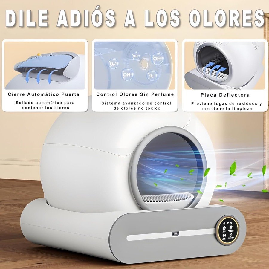 Ver imagen 3 de 6: Arenero XQDKoon con sus sistemas contra el olor: cierre automático de la puerta, control de olores sin perfume y placa deflectora