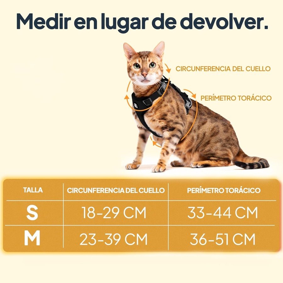 Ver imagen 3 de 6: Tabla de tallas Tierhood: talla S con cuello de 18 a 29 cm y pecho de 33 a 44 cm; talla M con cuello de 23 a 39 cm y pecho de 36 a 51 cm