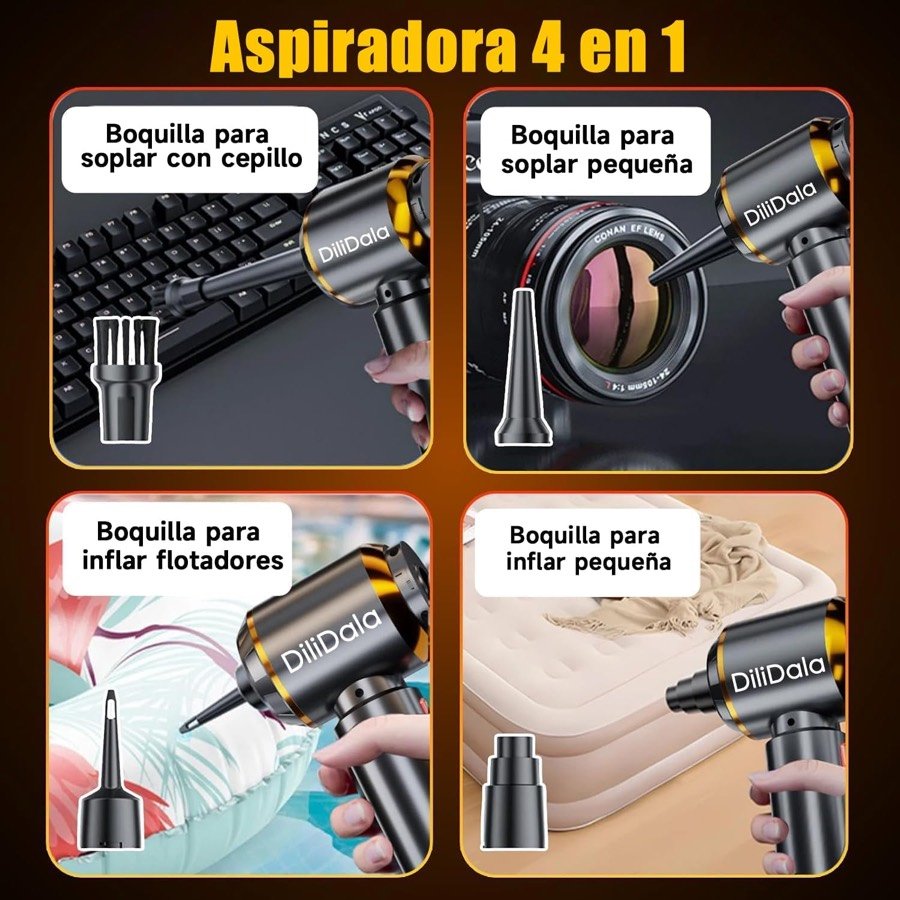 Ver imagen 4 de 6: Boquillas del DiliDala para soplar un teclado y para inflar colchonetas y bolsas de vacío