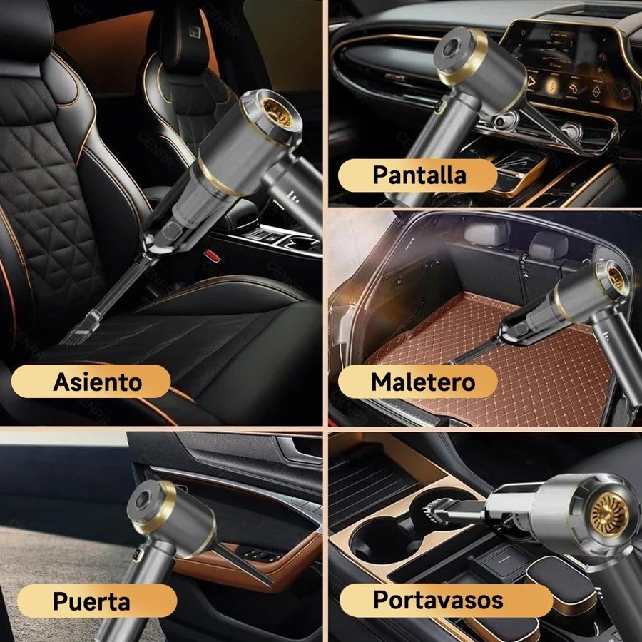 Ver imagen 6 de 6: Aspirador DiliDala limpiando asiento, maletero, puerta, pantalla y portavasos del coche