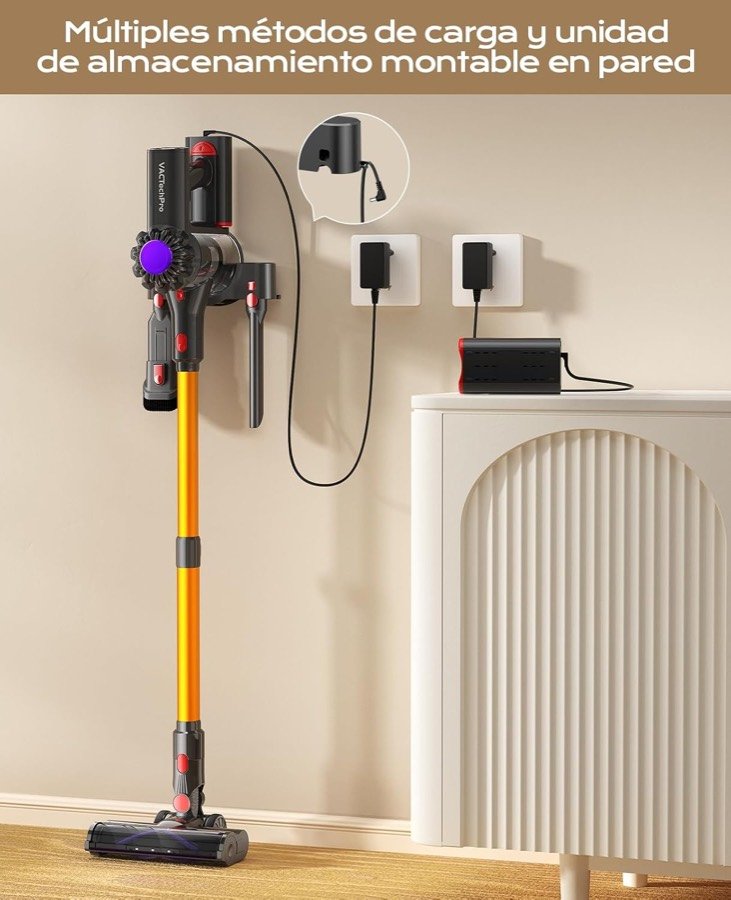 Ver imagen 6 de 6: VACTechPro colgada en su soporte de pared con la batería cargándose aparte
