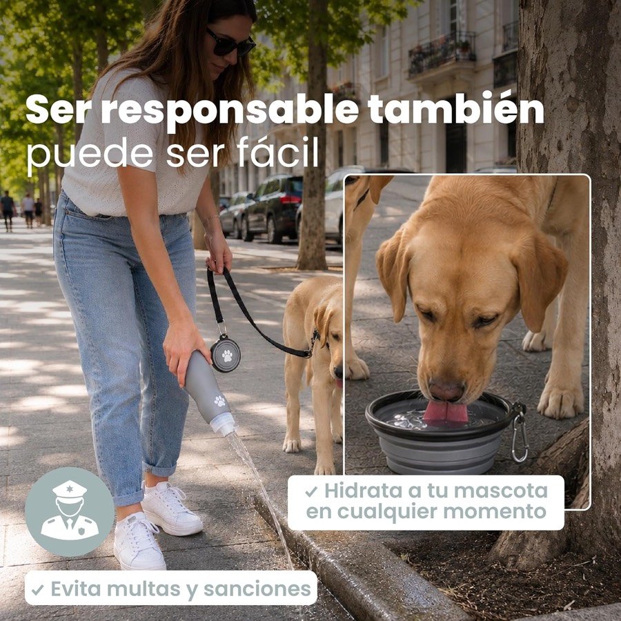 Ver imagen 5 de 6: Persona vertiendo agua de la botella Thulander en el cuenco plegable para que beba un labrador