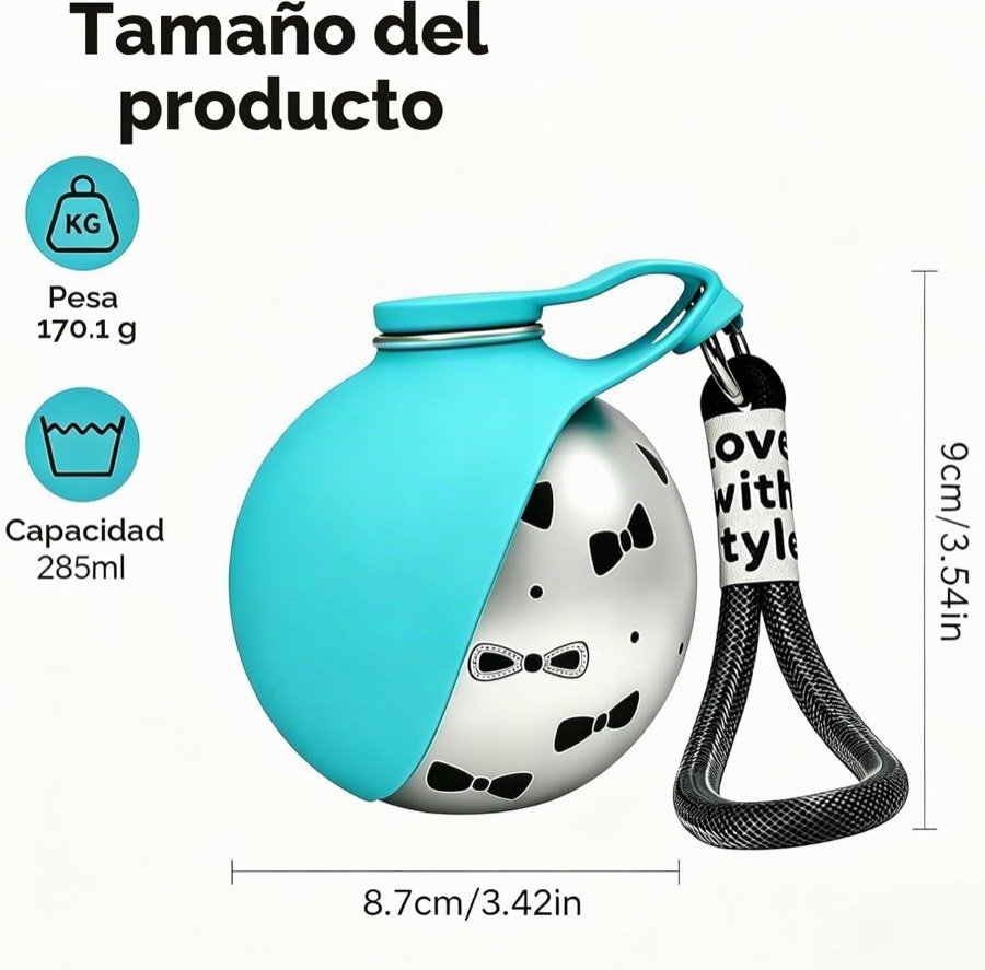 Ver imagen 6 de 6: Medidas del bebedero ZUMME: 9 cm de alto por 8,7 cm de ancho, 170,1 g de peso y 285 ml de capacidad