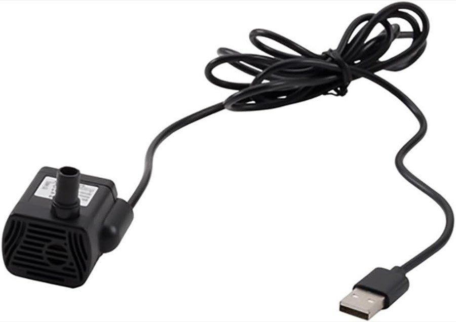 Bomba de recambio Catit negra con su cable enrollado terminado en conector USB