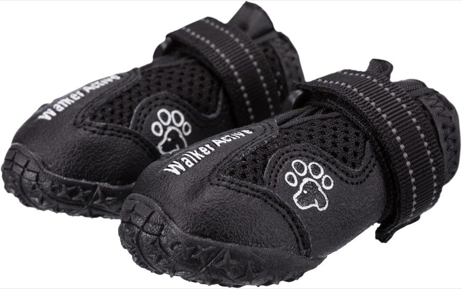 Par de botas Trixie Walker Active negras con la huella blanca en el lateral y las tiras de velcro reflectantes