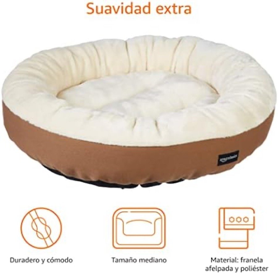 Ver imagen 4 de 6: Detalle de la superficie de felpa de franela y del lateral de poliéster de la cama Amazon Basics
