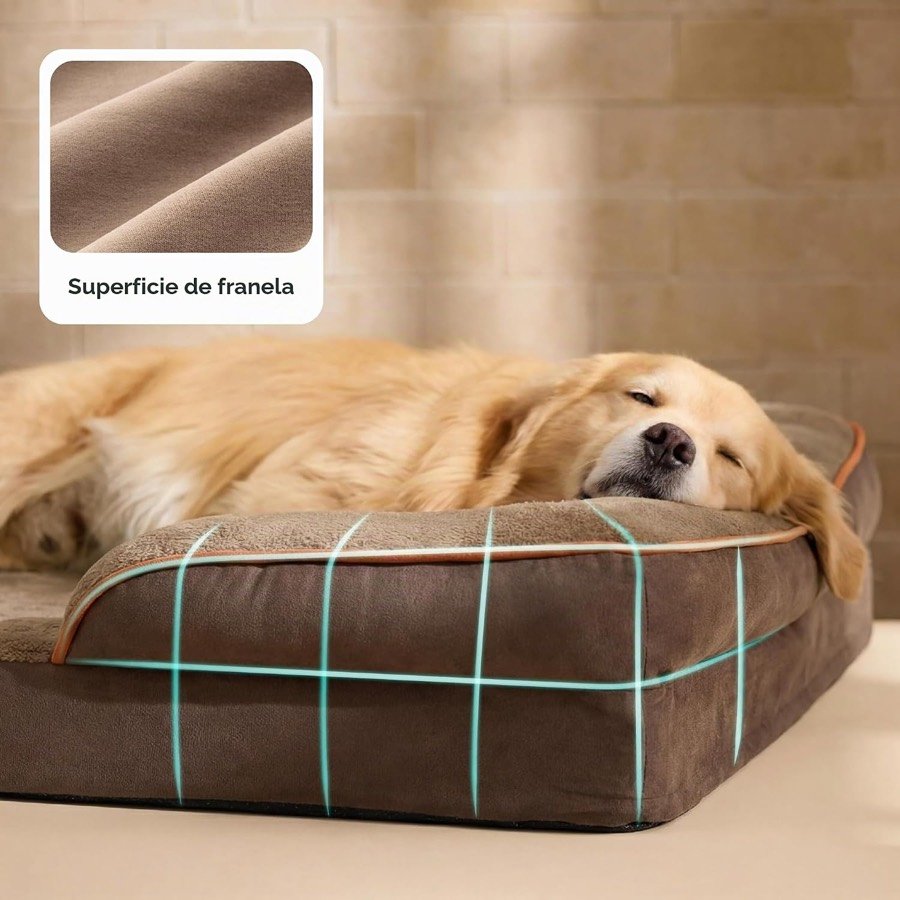 Ver imagen 6 de 6: Golden retriever dormido sobre la cama Bedsure y detalle ampliado de la superficie de franela