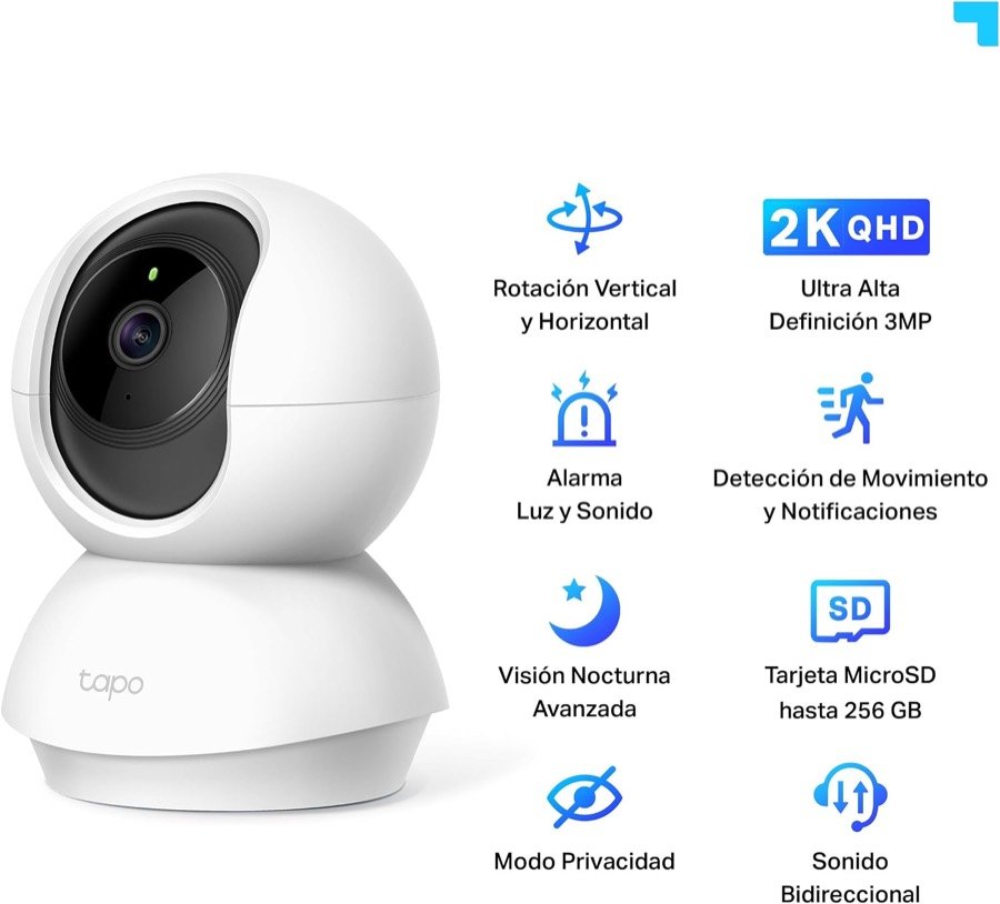 Ver imagen 2 de 6: Infografía del fabricante con las prestaciones de la Tapo C210: 2K, visión nocturna, detección y modo privacidad