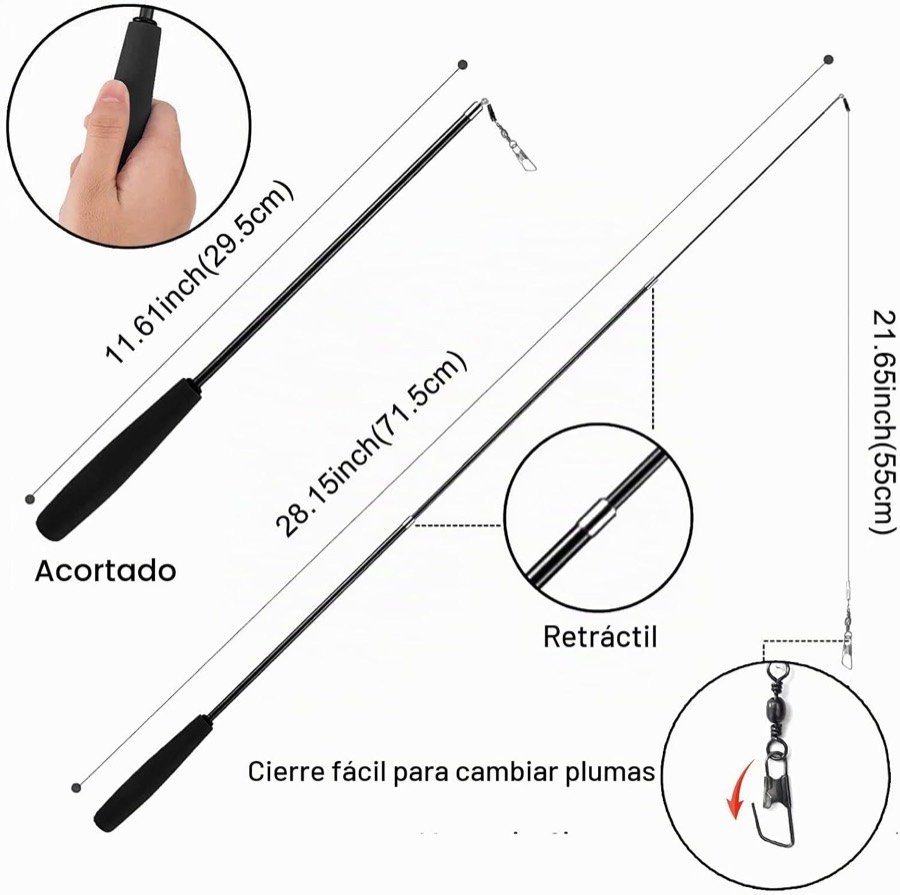 Ver imagen 5 de 6: Medidas de la varita: 29,5 cm recogida y 71,5 cm extendida, con 55 cm de cuerda y cierre para cambiar las plumas