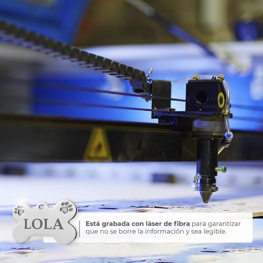 Ver imagen 6 de 6: Máquina de grabado láser de fibra trabajando sobre la chapa de hueso con el nombre LOLA