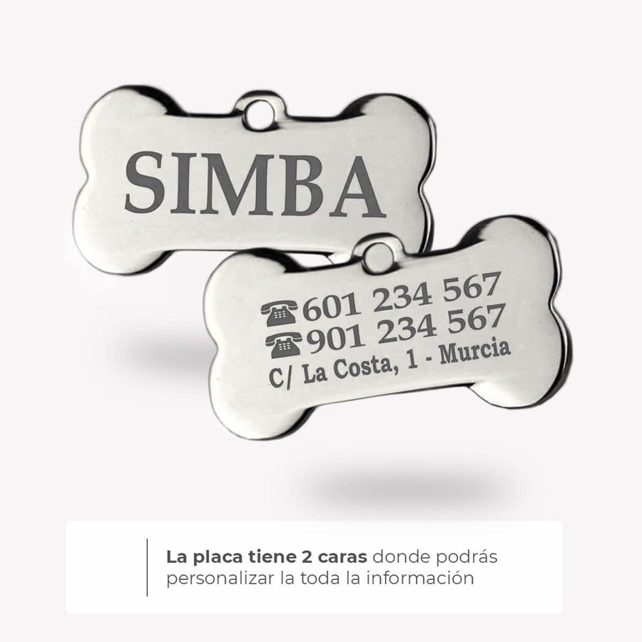 Ver imagen 6 de 6: Las dos caras de la chapa: el nombre en una y dos teléfonos y la dirección en la otra