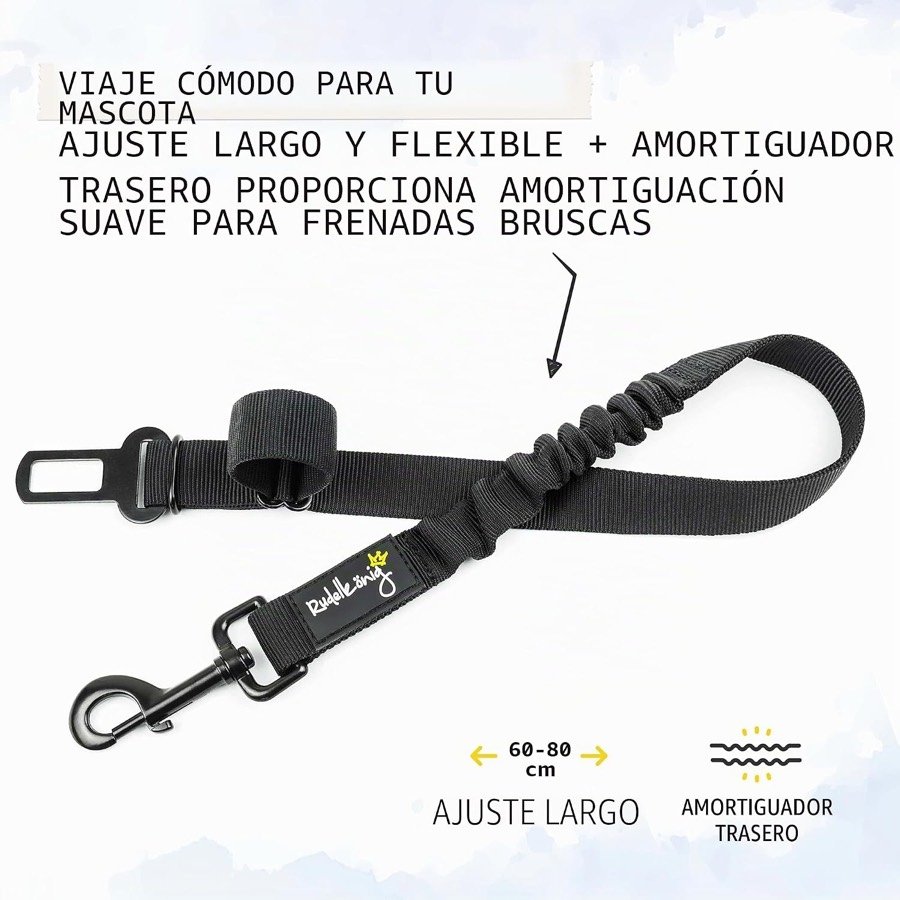 Ver imagen 2 de 5: Esquema del cinturón Rudelkönig señalando el ajuste de 60 a 80 cm y el amortiguador elástico trasero