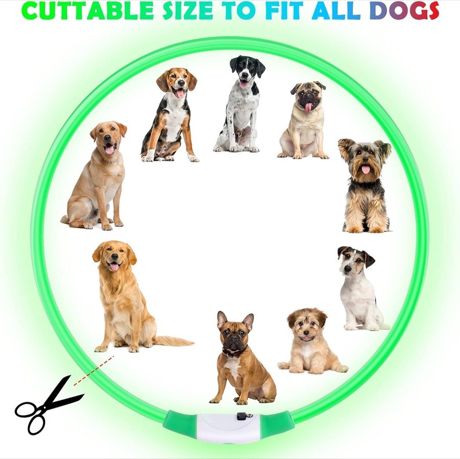 Ver imagen 2 de 6: Gráfico del fabricante que muestra el collar recortable adaptándose a perros de todas las razas