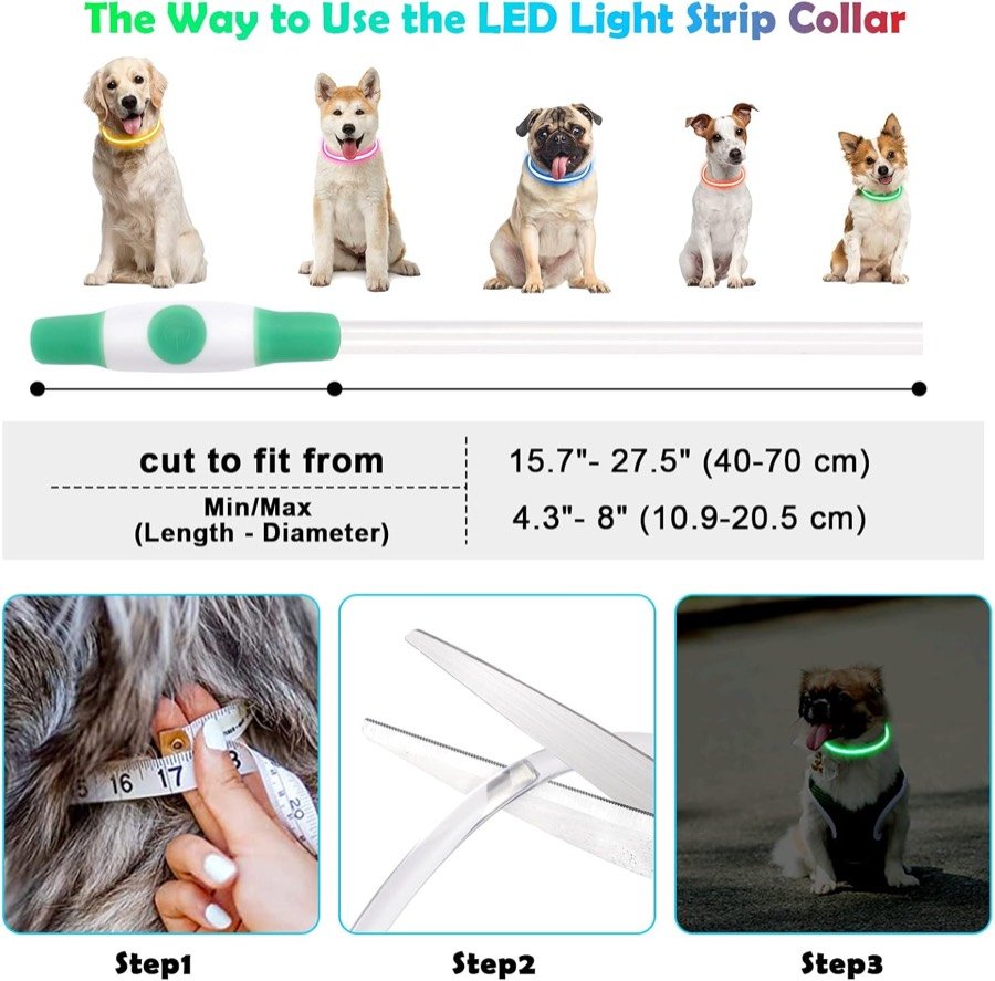 Ver imagen 3 de 6: Instrucciones ilustradas para recortar el collar LED a la medida del cuello del perro