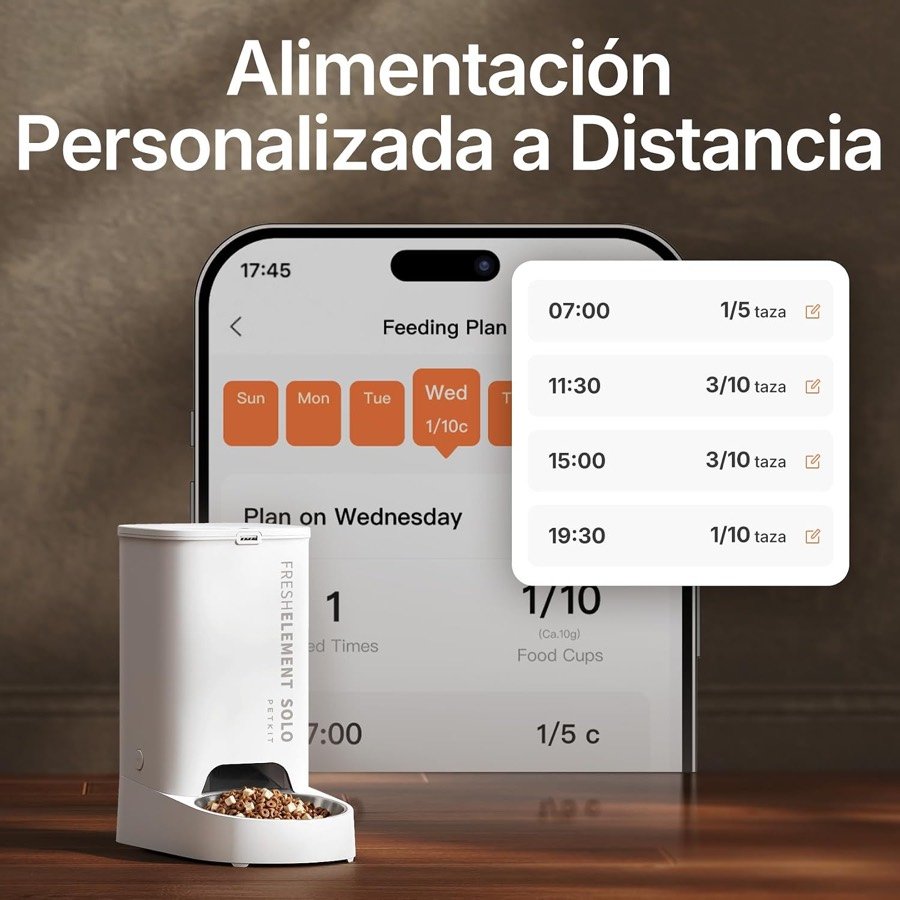 Ver imagen 3 de 6: Pantallas de la app PETKIT con la programación personalizada de raciones y horarios