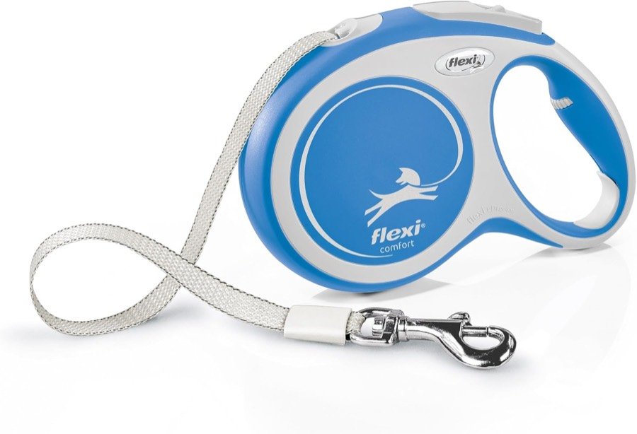 Ver imagen 3 de 6: La misma correa flexi Comfort en azul, vista de perfil con el botón de freno en la parte superior del mango