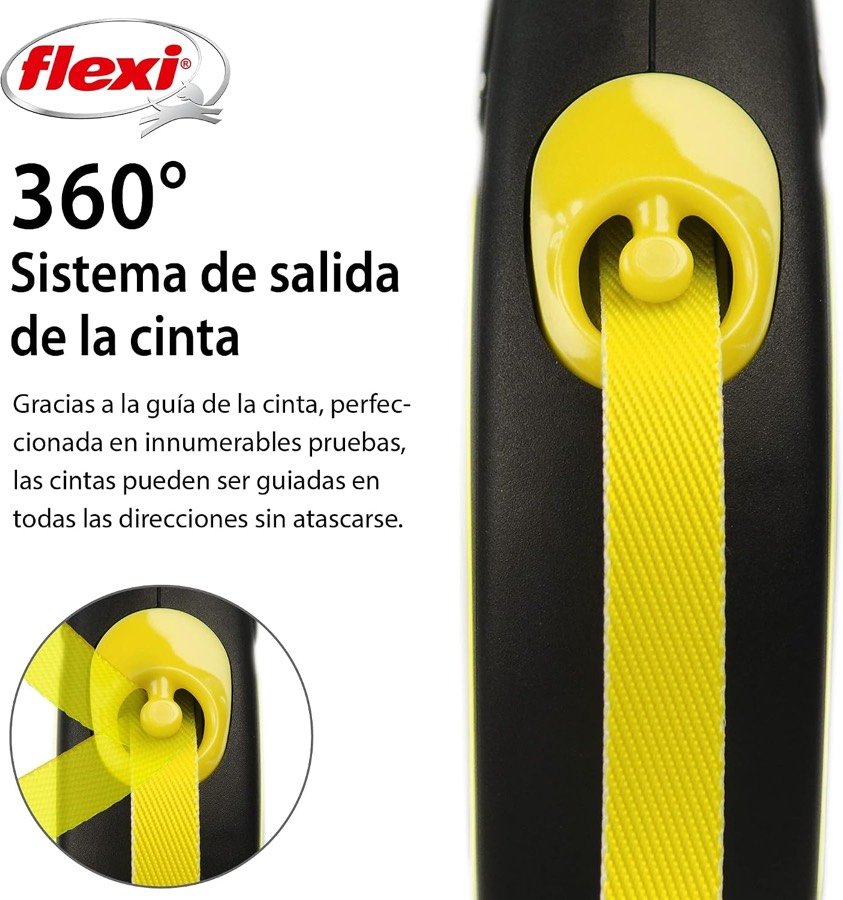 Ver imagen 4 de 6: Detalle del sistema de salida de cinta 360° de la flexi Neon, con la cinta amarilla saliendo por la guía