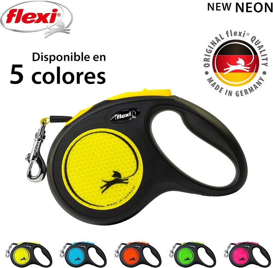 Ver imagen 5 de 6: Las cinco variantes de color de la flexi Neon: amarillo, azul, naranja, negro y rosa