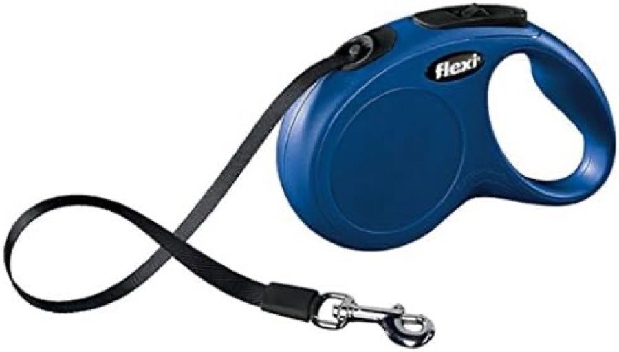 Ver imagen 2 de 3: La carcasa azul de la correa flexi New Classic vista de perfil, con el botón de freno y el asa ergonómica