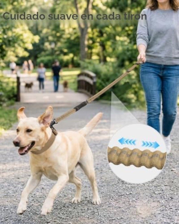 Ver imagen 4 de 6: Tramo elástico bungee de la correa Joytale amortiguando el tirón de un perro