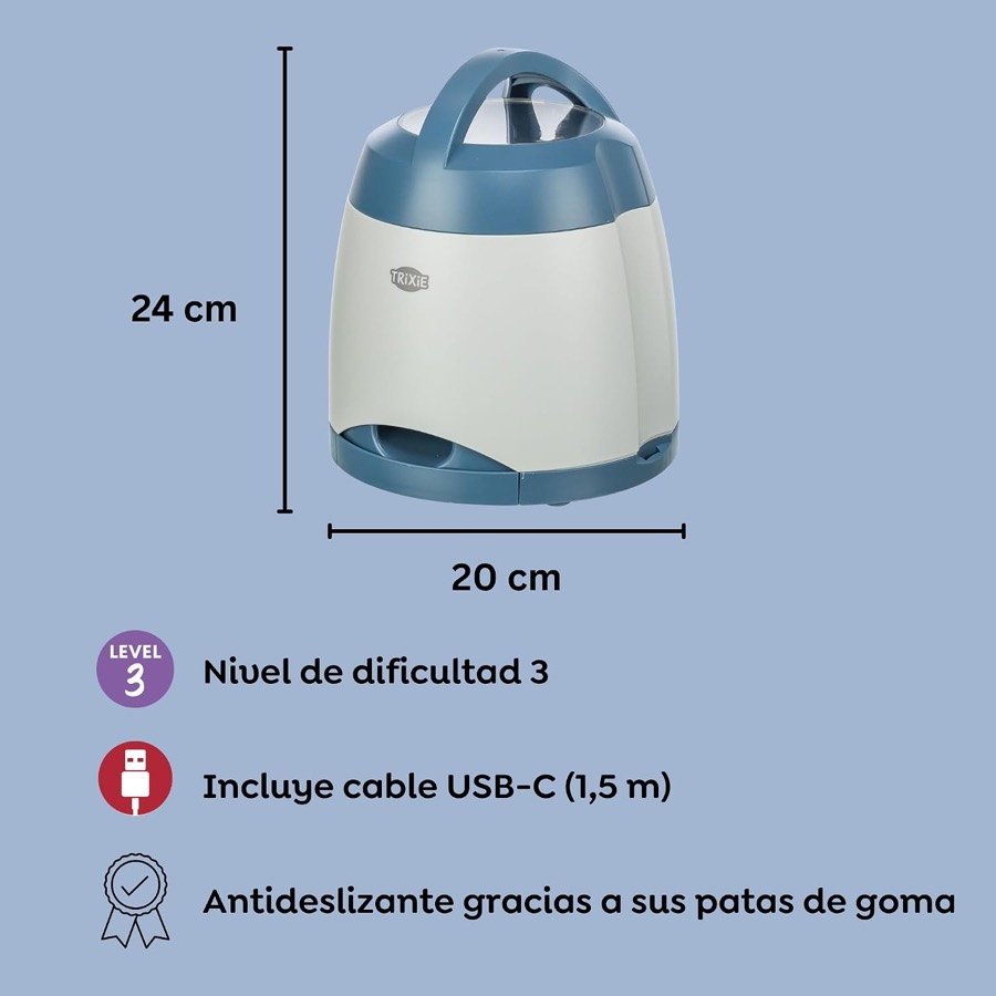 Ver imagen 2 de 6: Medidas del Memory Trainer, 24 × 20 cm, con el nivel de dificultad 3 de Trixie y el cable USB-C de 1,5 m incluido