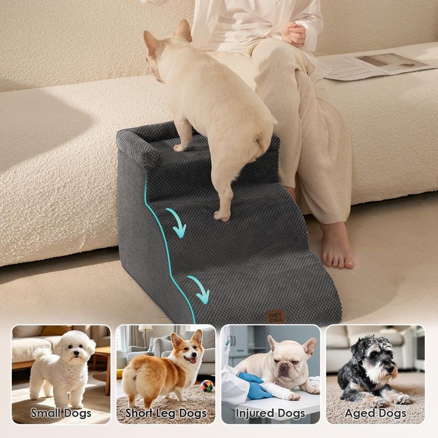 Ver imagen 4 de 6: Bulldog francés subiendo al sofá por la escalera EHEYCIGA, con miniaturas de perros pequeños, de patas cortas, lesionados y mayores