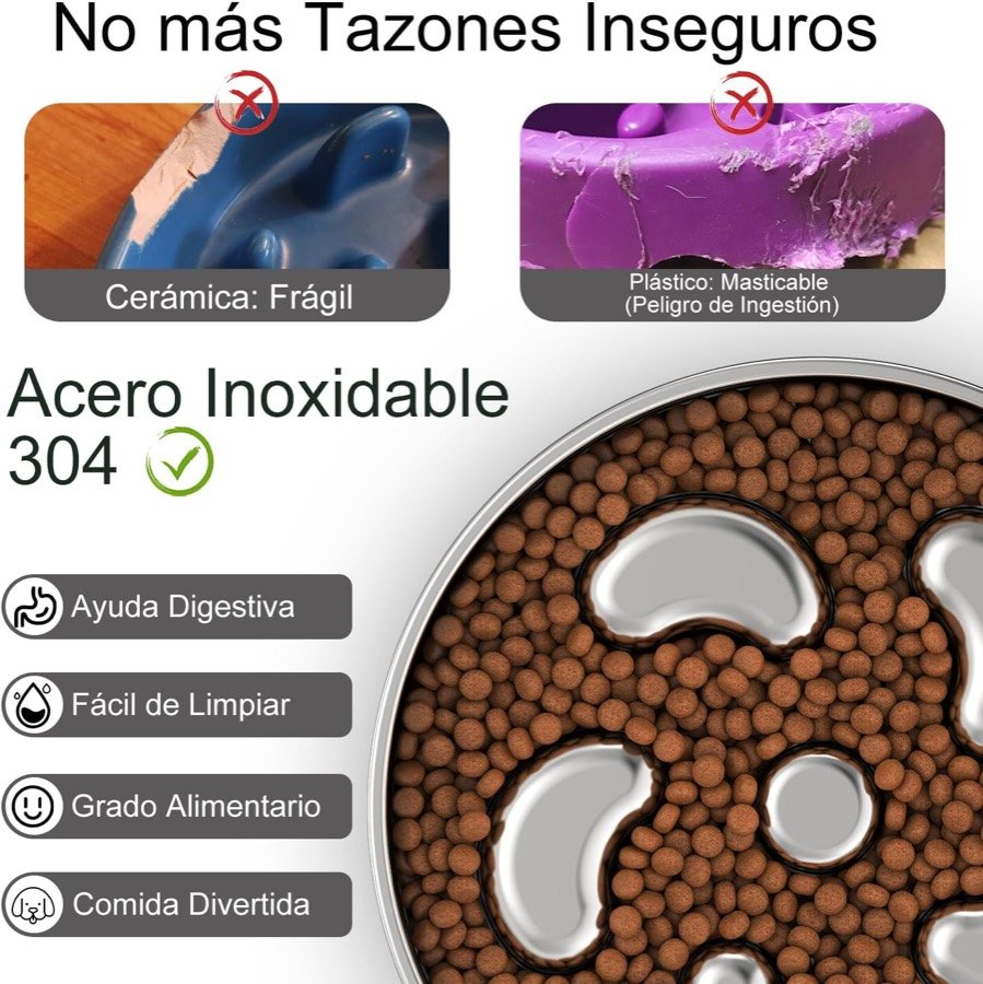Ver imagen 4 de 6: Comparativa del fabricante entre cerámica, plástico y el acero inoxidable 304 de este comedero