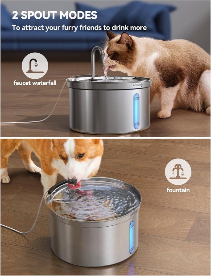 Ver imagen 2 de 6: Los dos modos de la fuente FEELNEEDY: cascada por el caño para el gato y chorro de fuente para el perro