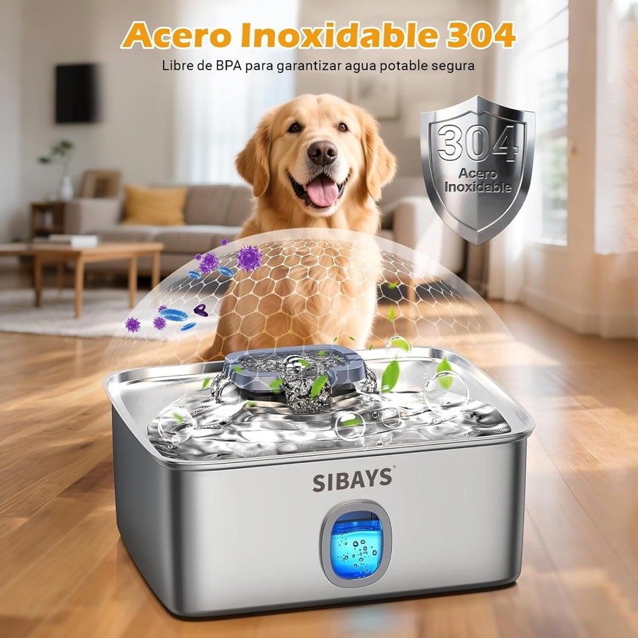 Ver imagen 4 de 6: Golden retriever detrás de la fuente Sibays de acero inoxidable 304