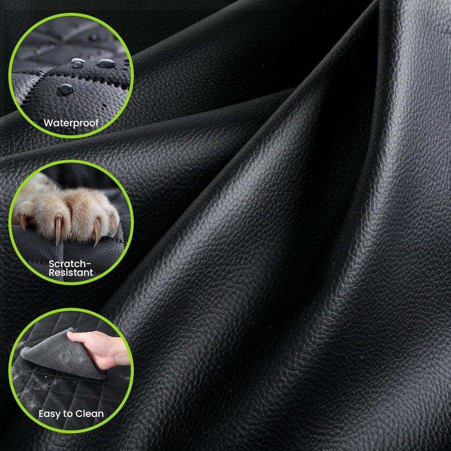 Ver imagen 3 de 6: Detalle del tejido de piel sintética de la funda Pecute, con los rótulos de impermeable, resistente a arañazos y fácil de limpiar