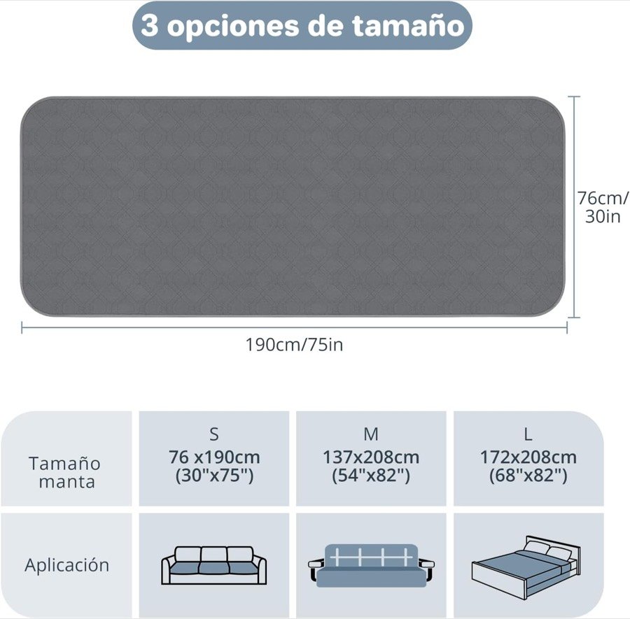 Ver imagen 2 de 6: Tabla de tallas del protector Luvore: 76 × 190 cm para sofá de tres plazas, 137 × 208 cm y 172 × 208 cm para cama