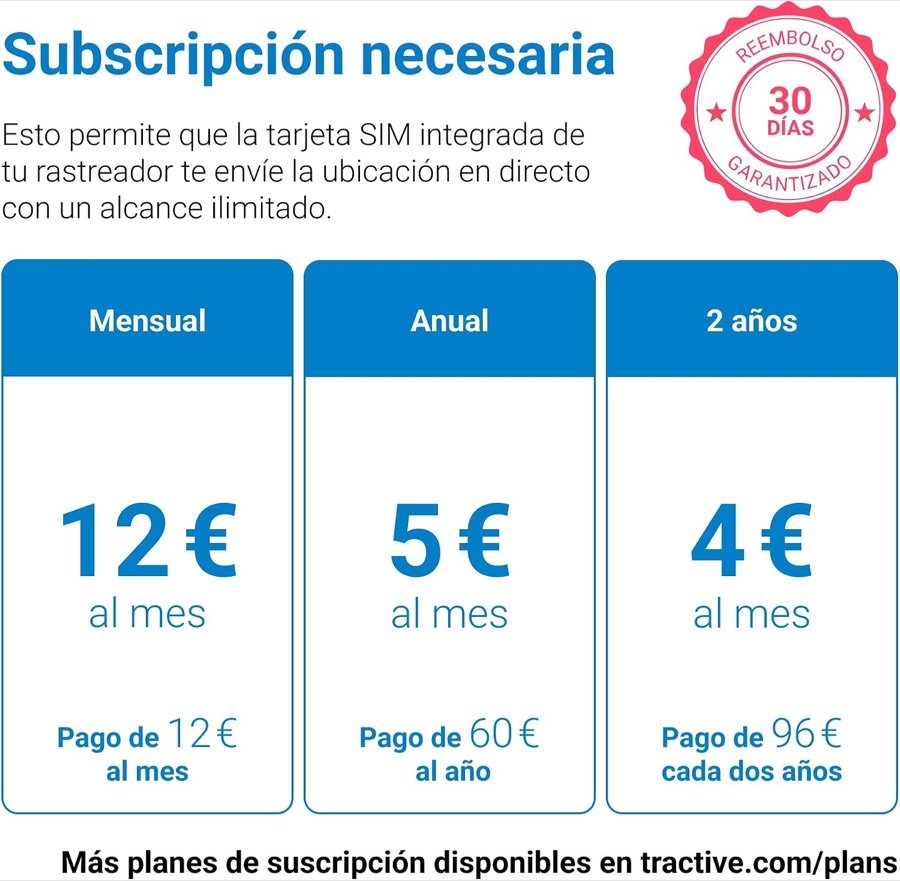 Ver imagen 5 de 6: Tabla de suscripción del Tractive para gatos: 12 euros al mes, 5 euros al mes en plan anual y 4 euros al mes a dos años
