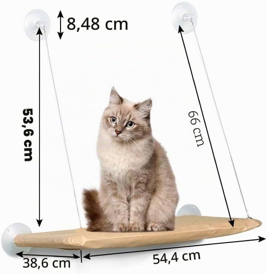 Ver imagen 5 de 6: Esquema de la hamaca YIQI: plataforma de 54,4 × 38,6 cm, cables de 66 cm, 53,6 cm de alto y ventosas de 8,48 cm