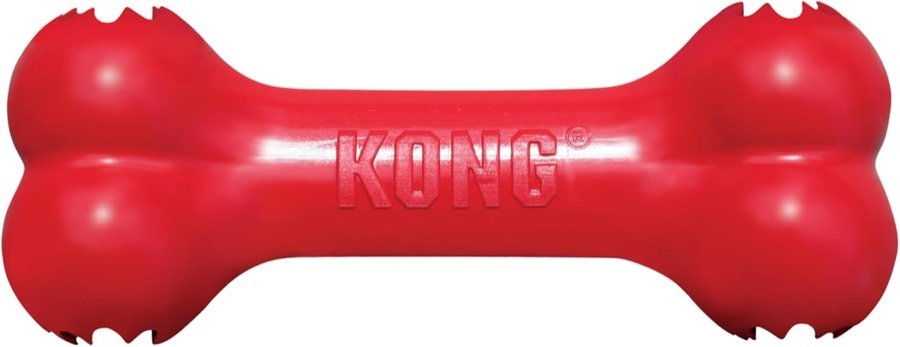 Hueso KONG Goodie Bone de caucho rojo con el logotipo en relieve
