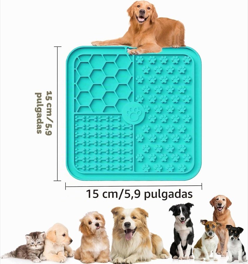 Ver imagen 2 de 6: Medidas de la alfombrilla: 15 × 15 cm, junto a las siluetas de perros y gatos a los que se dirige