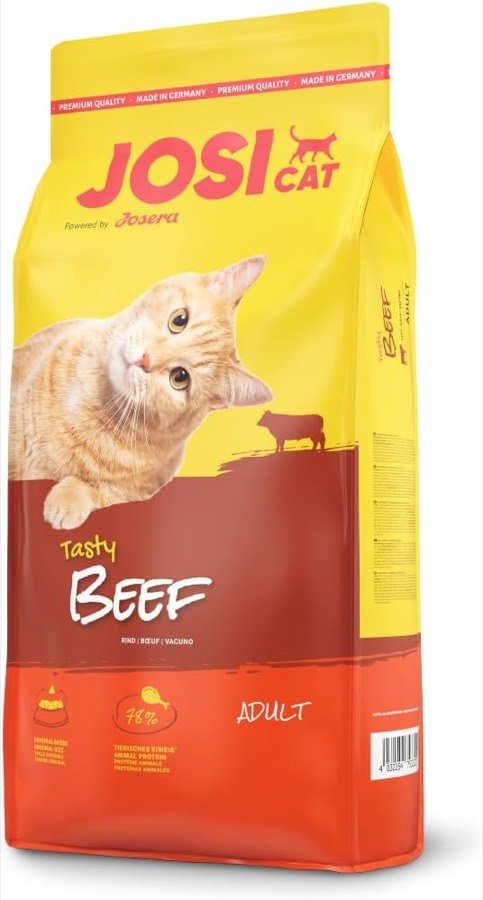 Ver imagen 4 de 6: El saco de JosiCat Tasty Beef de perfil, con el código de barras y el sello de producto para adulto