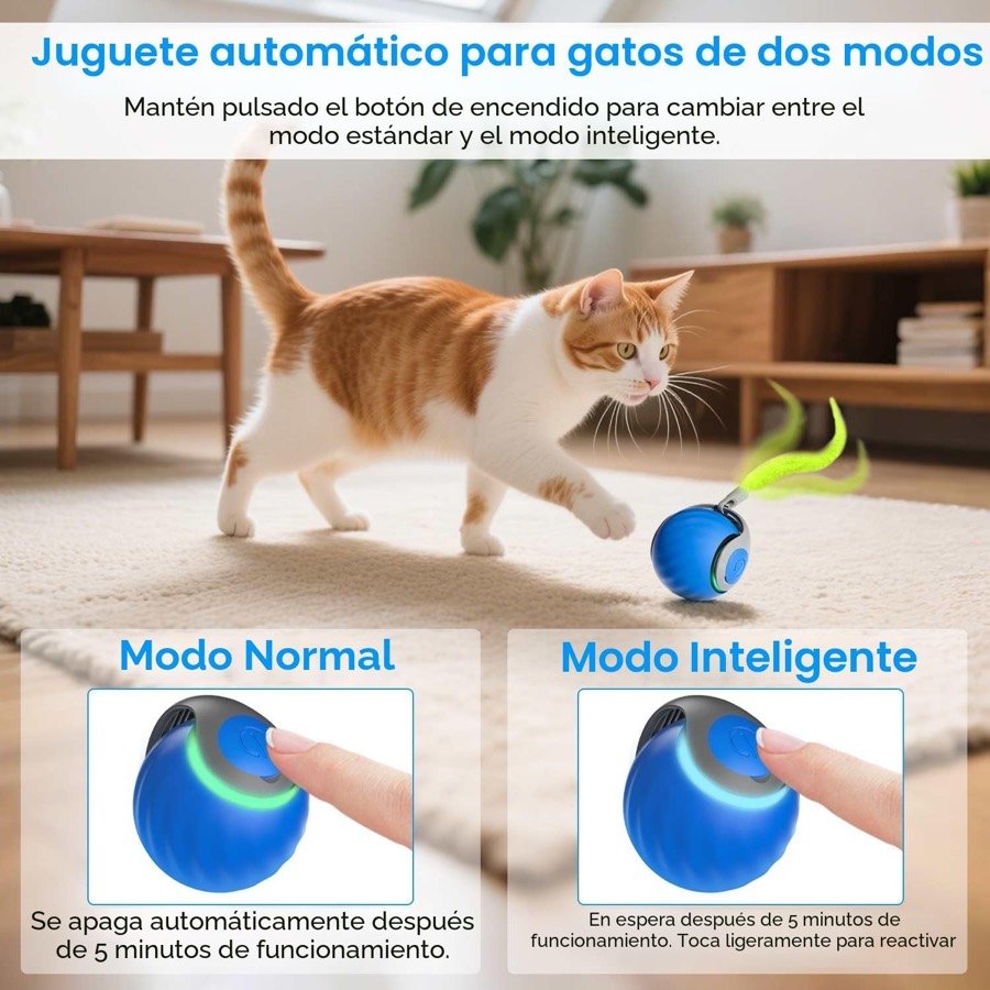 Ver imagen 3 de 6: Esquema del fabricante con los dos modos de la pelota: modo normal, que se apaga a los cinco minutos, y modo inteligente, que queda en espera y se reactiva al tocarlo