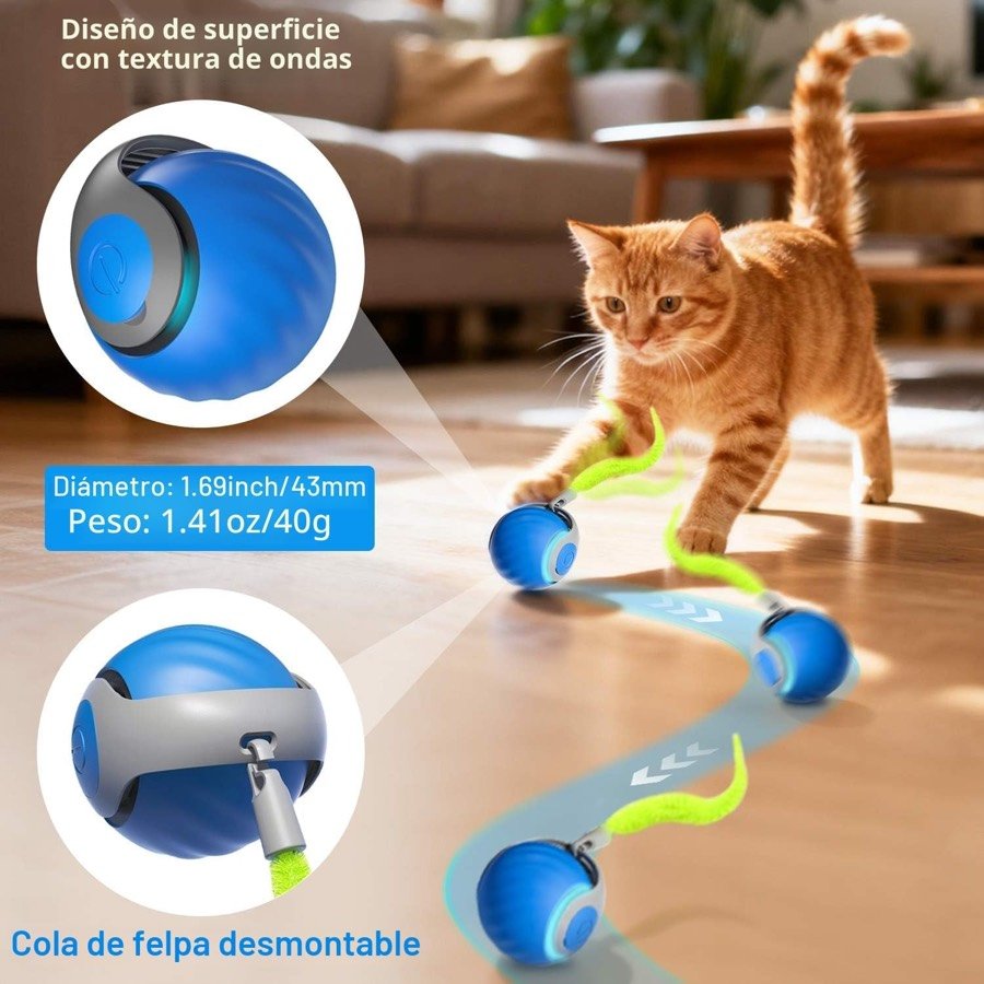 Ver imagen 6 de 6: Detalle de la superficie ondulada de la pelota, su diámetro de 43 mm, su peso de 40 g y la cola de felpa desmontable