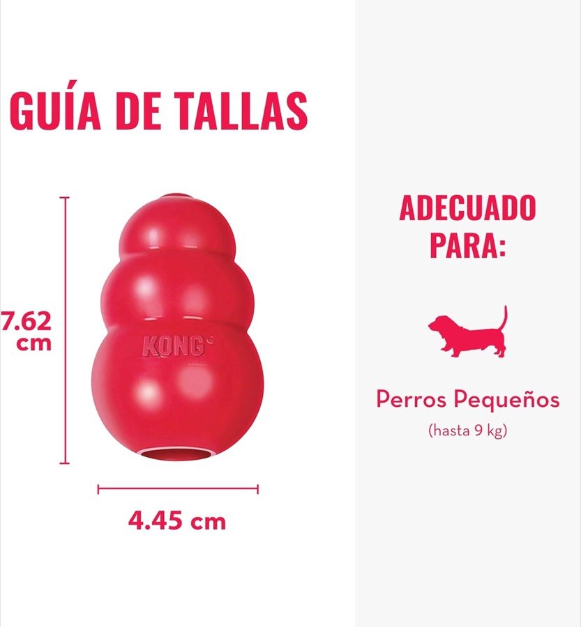 Ver imagen 4 de 6: Guía de tallas oficial del KONG Classic S: 7,62 cm de alto por 4,45 cm de ancho, indicado para perros pequeños de hasta 9 kg