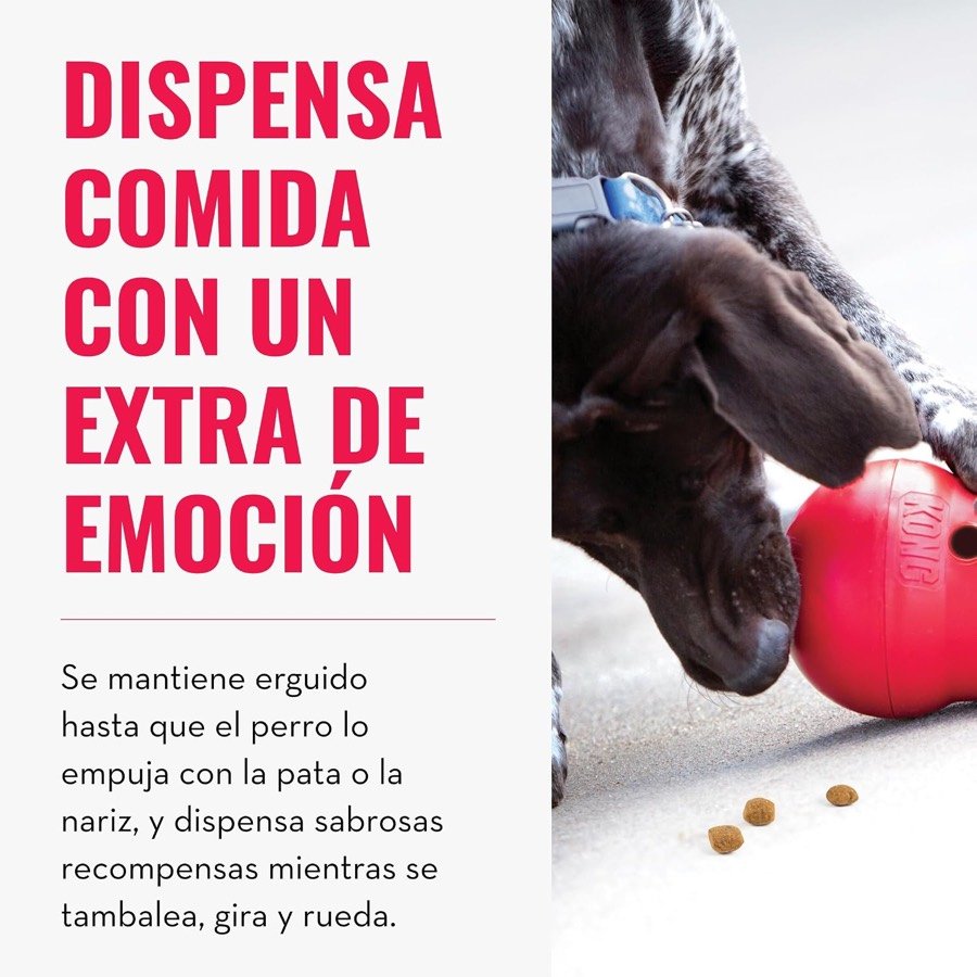Ver imagen 3 de 6: Imagen del fabricante que explica que el juguete se mantiene erguido hasta que el perro lo empuja y dispensa premios mientras se tambalea