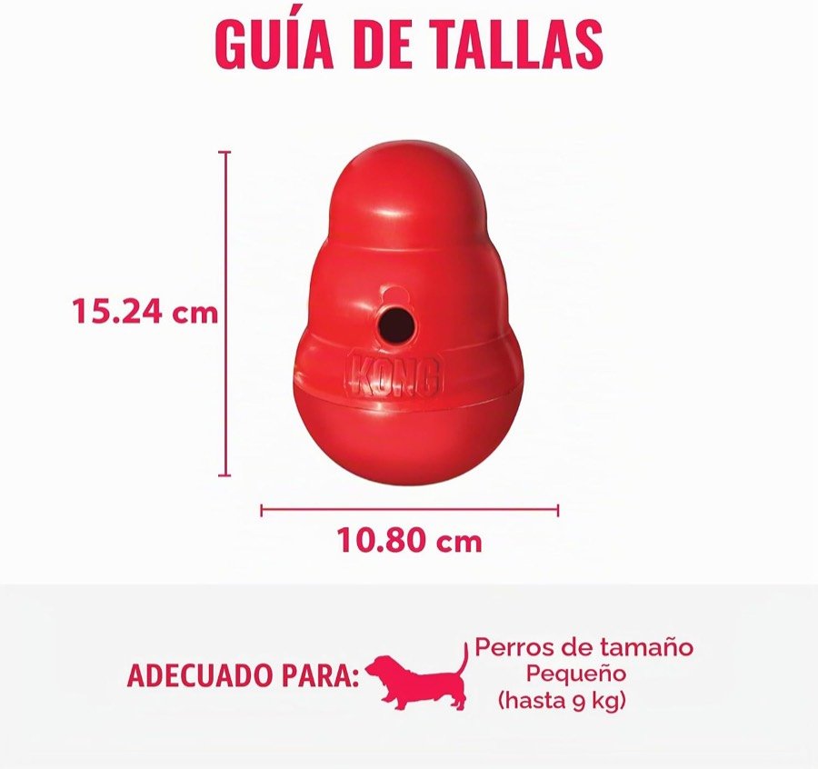 Ver imagen 4 de 6: Guía de tallas oficial del KONG Wobbler: 15,24 cm de alto por 10,80 cm de ancho, indicado para perros pequeños de hasta 9 kg